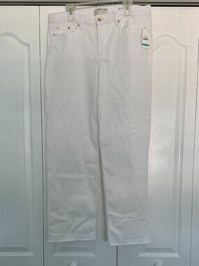 NWT Anne Klein Size 16 White Mid Rise Straight Leg Jeans Stretch